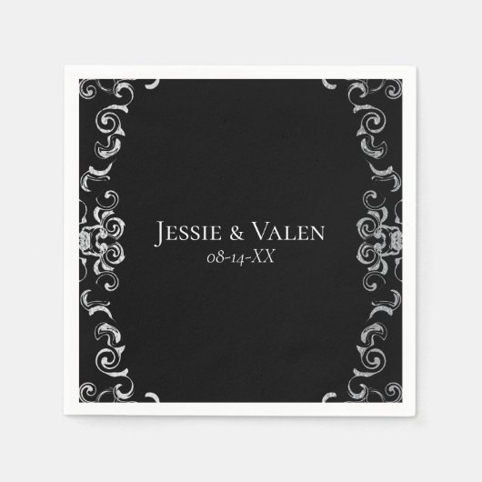 Serviette En Papier Mariage gothique argenté et noir (Devant)