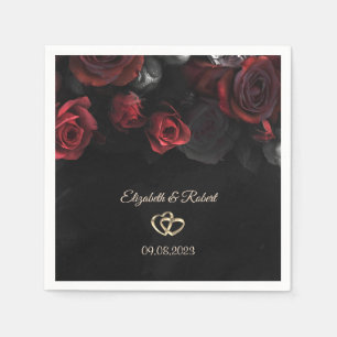 Serviette En Papier Mariage gothique aux roses rouges élégantes
