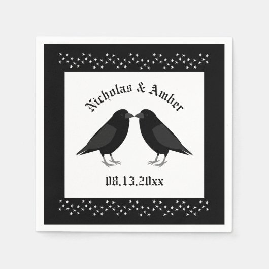 Serviette En Papier Mariage gothique Baiser Ravens Personnalisé (Devant)