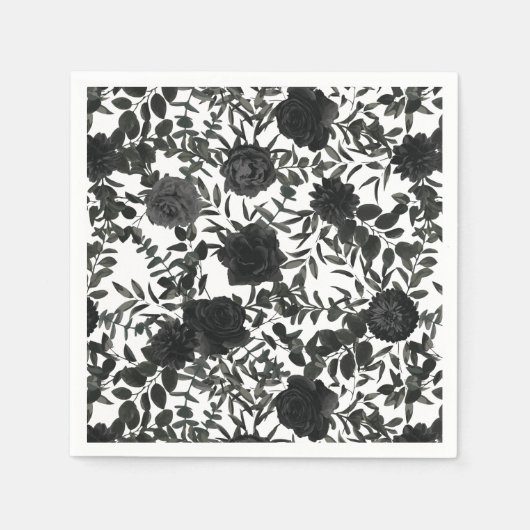 Serviette En Papier Mariage gothique blanc et noir Rose (Devant)