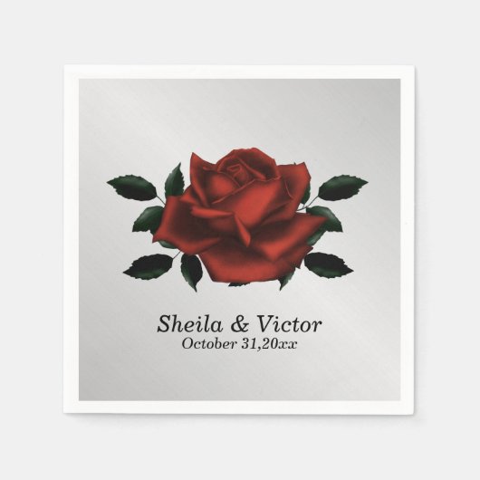 Serviette En Papier Mariage gothique de Rose rouge (Devant)