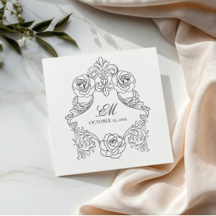 Serviette En Papier Mariage gothique en noir et blanc avec monogramme