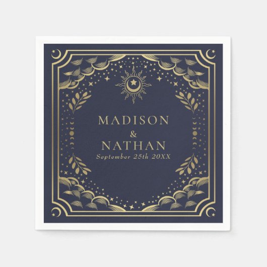 Serviette En Papier Mariage gothique Gold et Navy Tarot Card (Devant)