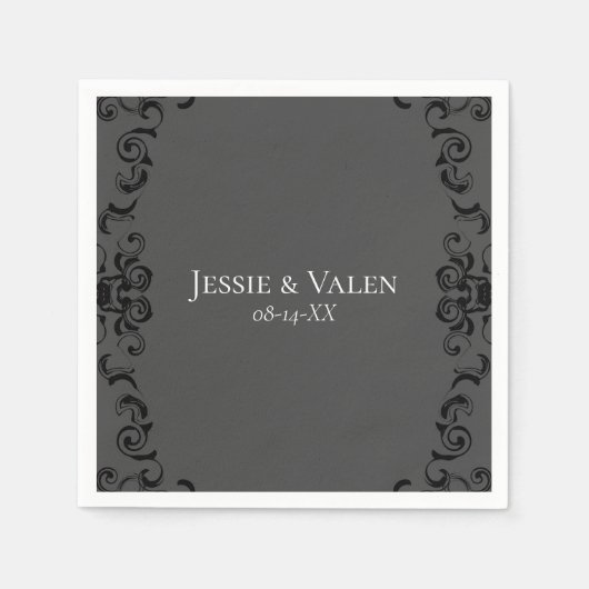 Serviette En Papier Mariage gothique gris et noir (Devant)