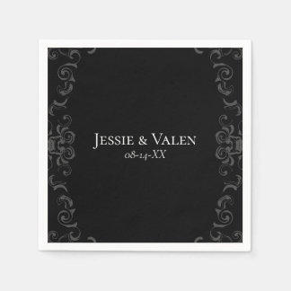 Serviette En Papier Mariage gothique gris noir