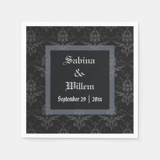 Serviette En Papier Mariage gothique noir Brocade Napkin (Devant)