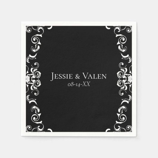 Serviette En Papier Mariage gothique noir et blanc (Devant)