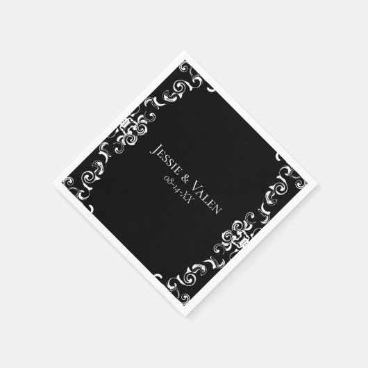 Serviette En Papier Mariage gothique noir et blanc (Coin)
