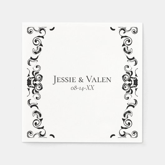 Serviette En Papier Mariage gothique noir et blanc (Devant)
