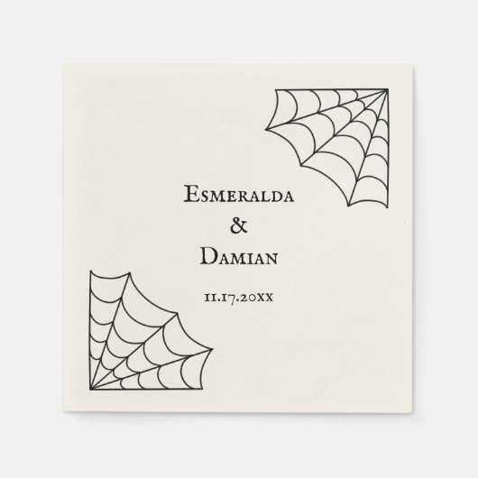 Serviette En Papier Mariage gothique noir et blanc (Devant)