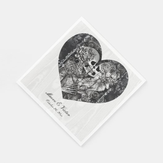 Serviette En Papier Mariage gothique noir et blanc squelette Couple (Coin)