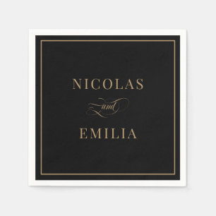 Serviette En Papier Mariage gothique noir et or
