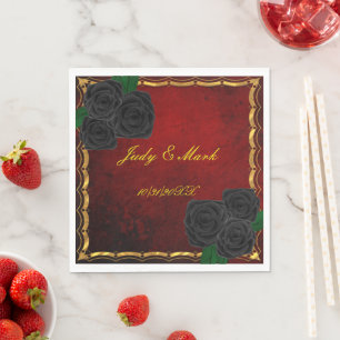 Serviette En Papier Mariage gothique noir Rose sang rouge