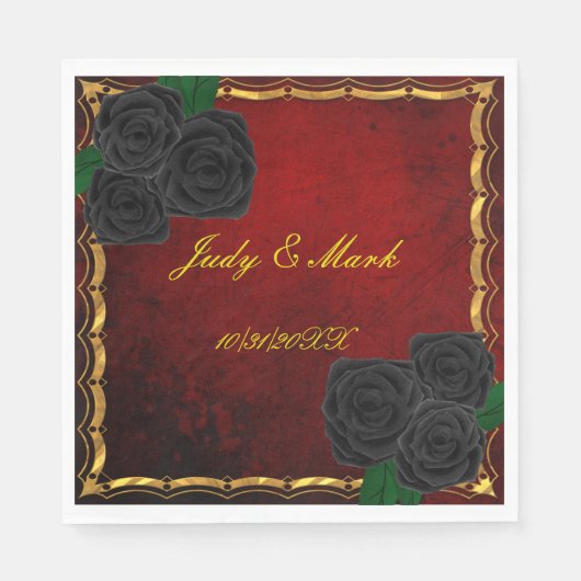 Serviette En Papier Mariage gothique noir Rose sang rouge (Devant)