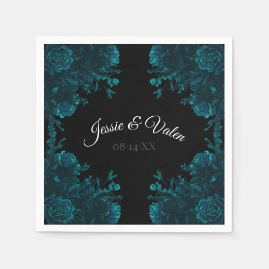 Serviette En Papier Mariage gothique noir Rose turquoise (Devant)