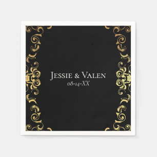 Serviette En Papier Mariage gothique or et noir