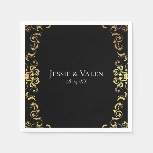 Serviette En Papier Mariage gothique or et noir (Devant)