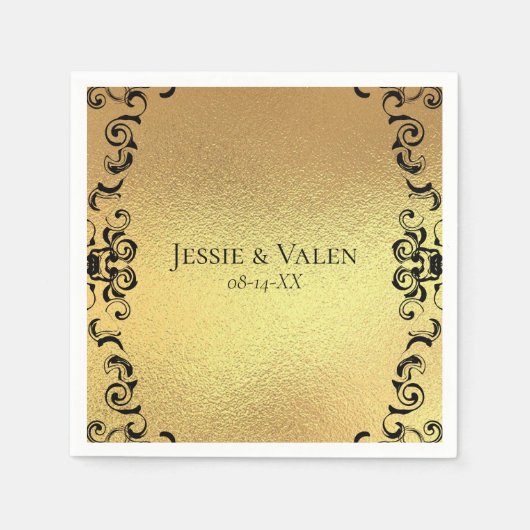 Serviette En Papier Mariage gothique or et noir (Devant)
