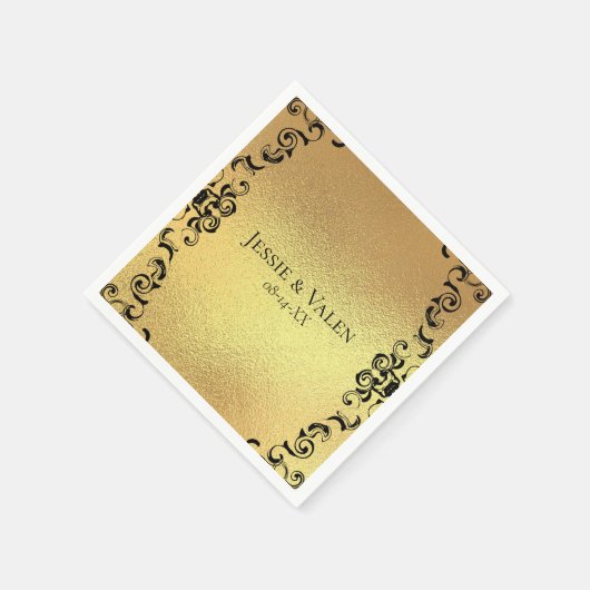 Serviette En Papier Mariage gothique or et noir (Coin)