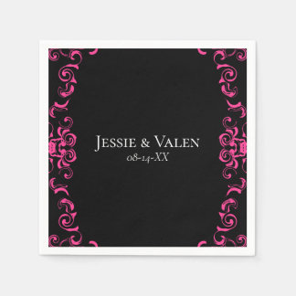 Serviette En Papier Mariage gothique rose chaud et noir
