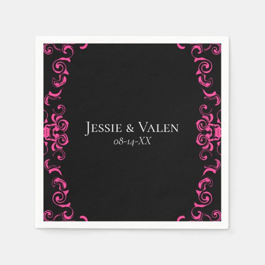 Serviette En Papier Mariage gothique rose chaud et noir (Devant)
