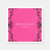 Serviette En Papier Mariage gothique rose chaud et noir (Devant)