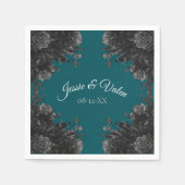 Serviette En Papier Mariage gothique Rose gris-noir turquoise (Devant)