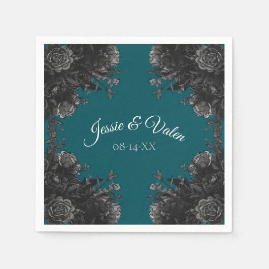 Serviette En Papier Mariage gothique Rose gris-noir turquoise (Devant)