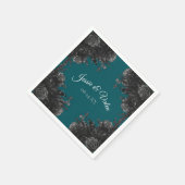Serviette En Papier Mariage gothique Rose gris-noir turquoise (Coin)