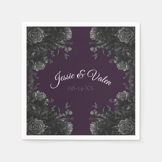 Serviette En Papier Mariage gothique Rose gris violet (Devant)