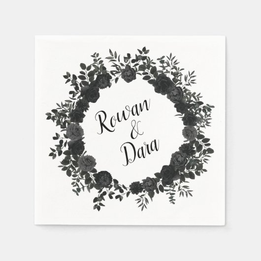 Serviette En Papier Mariage gothique Rose noir blanc (Devant)