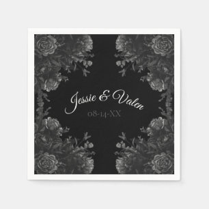 Serviette En Papier Mariage gothique Rose noir et gris