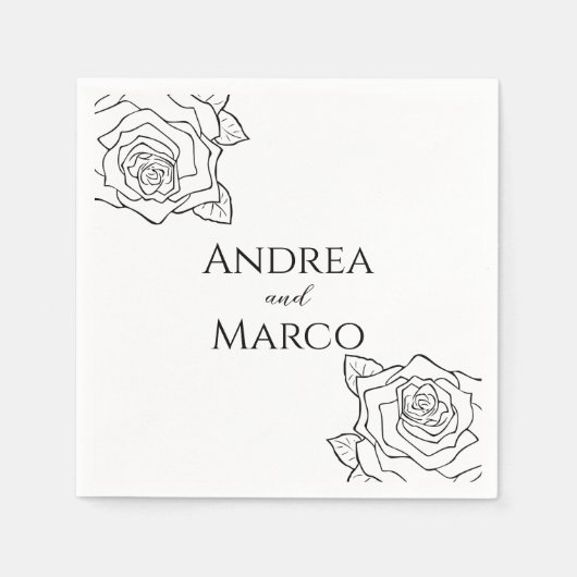 Serviette En Papier Mariage gothique Rose Noire Et Blanc (Devant)