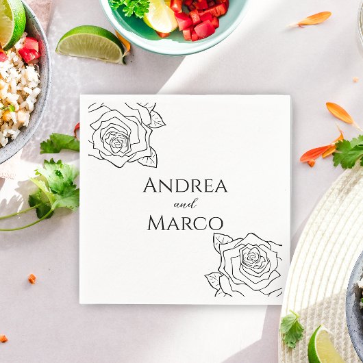 Serviette En Papier Mariage gothique Rose Noire Et Blanc