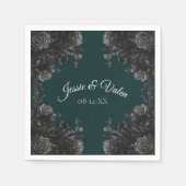 Serviette En Papier Mariage gothique Rose vert foncé gris noir (Devant)