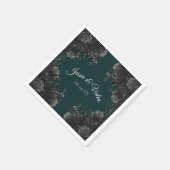 Serviette En Papier Mariage gothique Rose vert foncé gris noir (Coin)