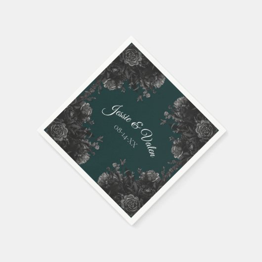 Serviette En Papier Mariage gothique Rose vert foncé gris noir (Coin)