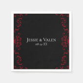 Serviette En Papier Mariage gothique rouge et noir (Devant)