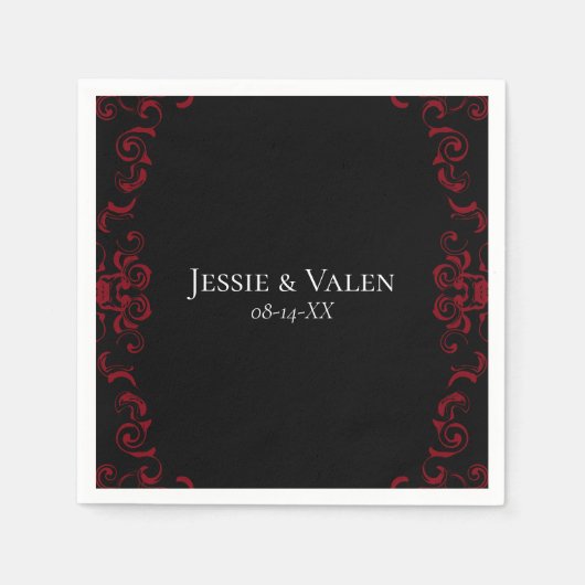 Serviette En Papier Mariage gothique rouge et noir (Devant)