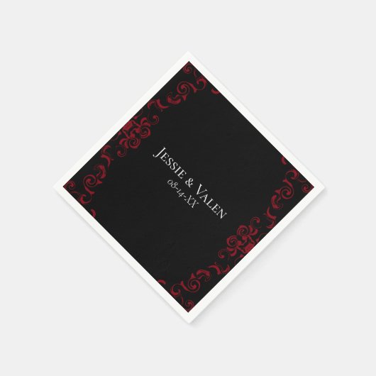 Serviette En Papier Mariage gothique rouge et noir (Coin)