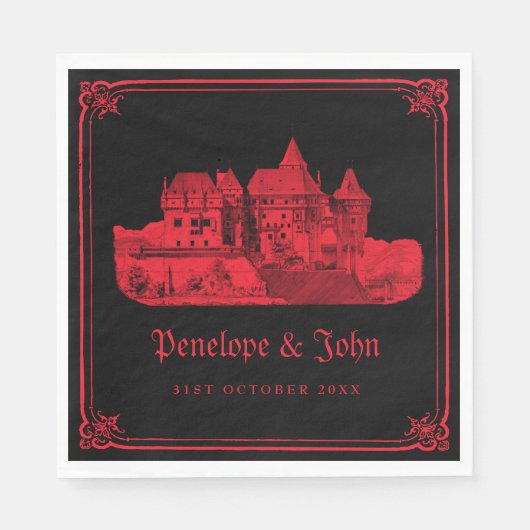 Serviette En Papier Mariage gothique vampire château noir rouge (Devant)