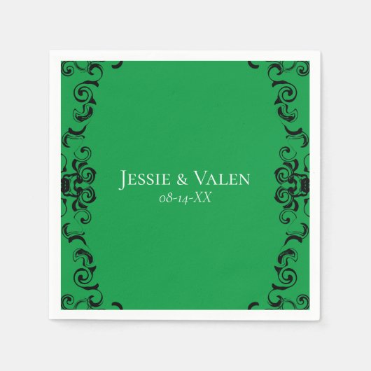 Serviette En Papier Mariage gothique vert et noir (Devant)