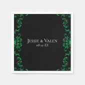 Serviette En Papier Mariage gothique vert et noir (Devant)
