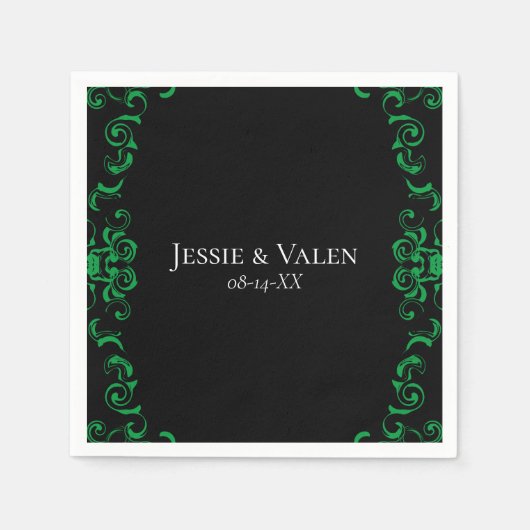 Serviette En Papier Mariage gothique vert et noir (Devant)