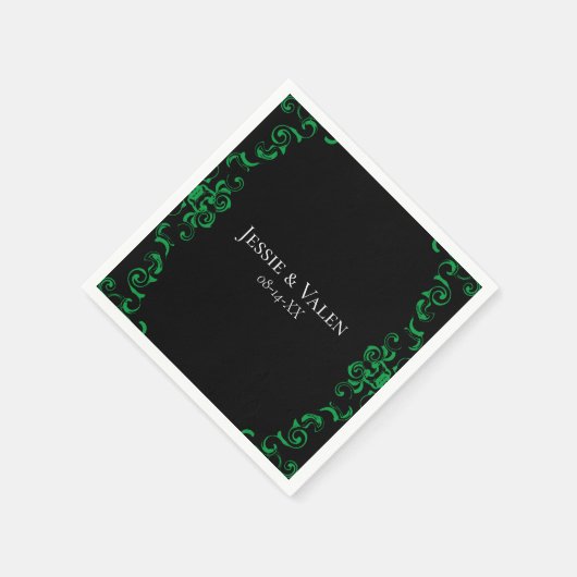 Serviette En Papier Mariage gothique vert et noir (Coin)