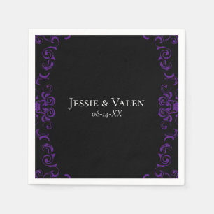 Serviette En Papier Mariage gothique violet et noir