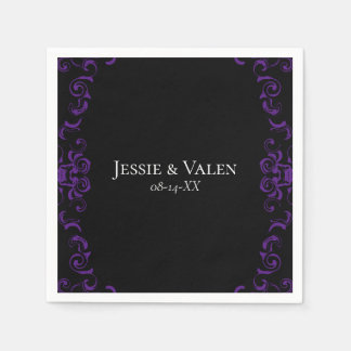 Serviette En Papier Mariage gothique violet et noir