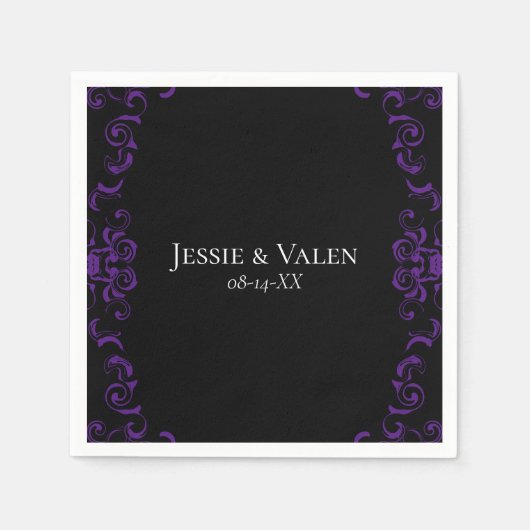 Serviette En Papier Mariage gothique violet et noir (Devant)