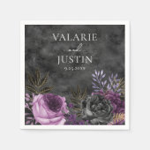 Serviette En Papier Mariage gothique violet et noir floral (Devant)