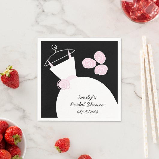 Serviette En Papier Mariage Gown rose nuptiale douche 'Texte' noir (En situation)
